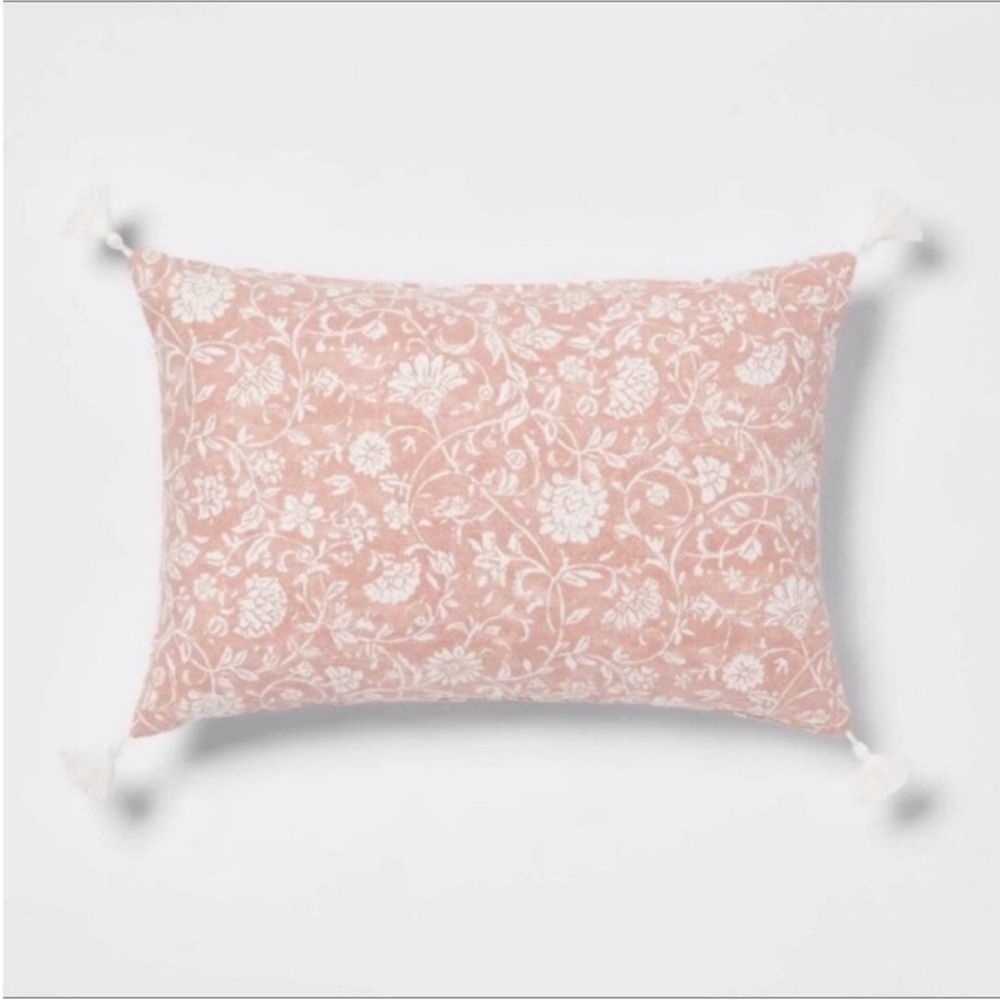 Floral-Printed Reversible Lumbar Throw Rose & Cream Pillow - Threshold